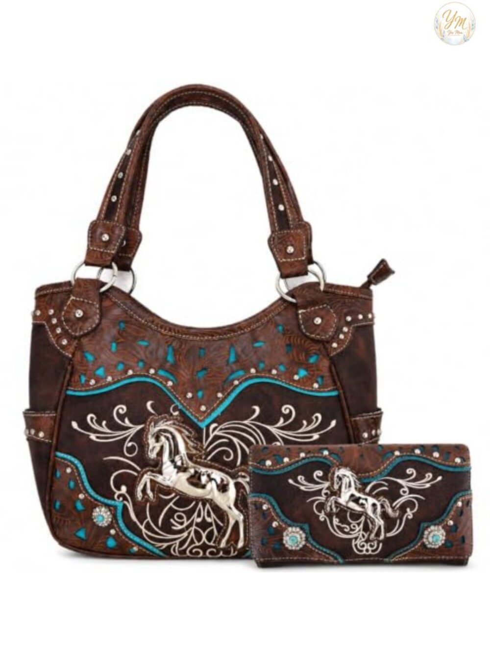 Western Horse Purse and Wallet Set with Studs